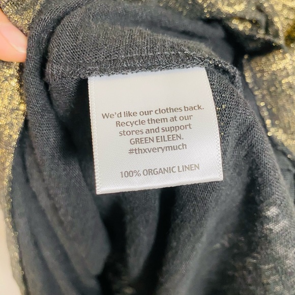 EILEEN FISHER Tank Top Foil Printed Linen Jersey Scoop Neck Shell Black Gold - Picture 8 of 8